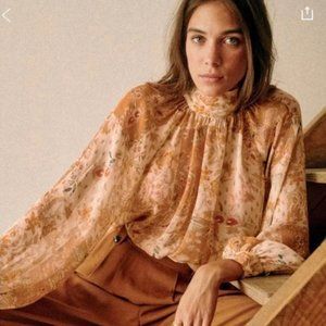 Sezane Solange blouse in Patchwork Camel, size US4